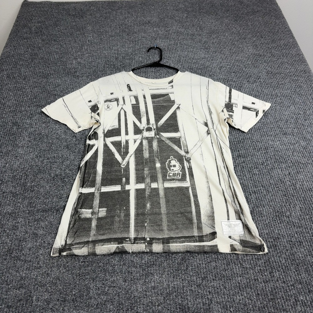 Vintage CBR Cardboard Robot T Shirt Mens L White Cotton Graphic All Over Print